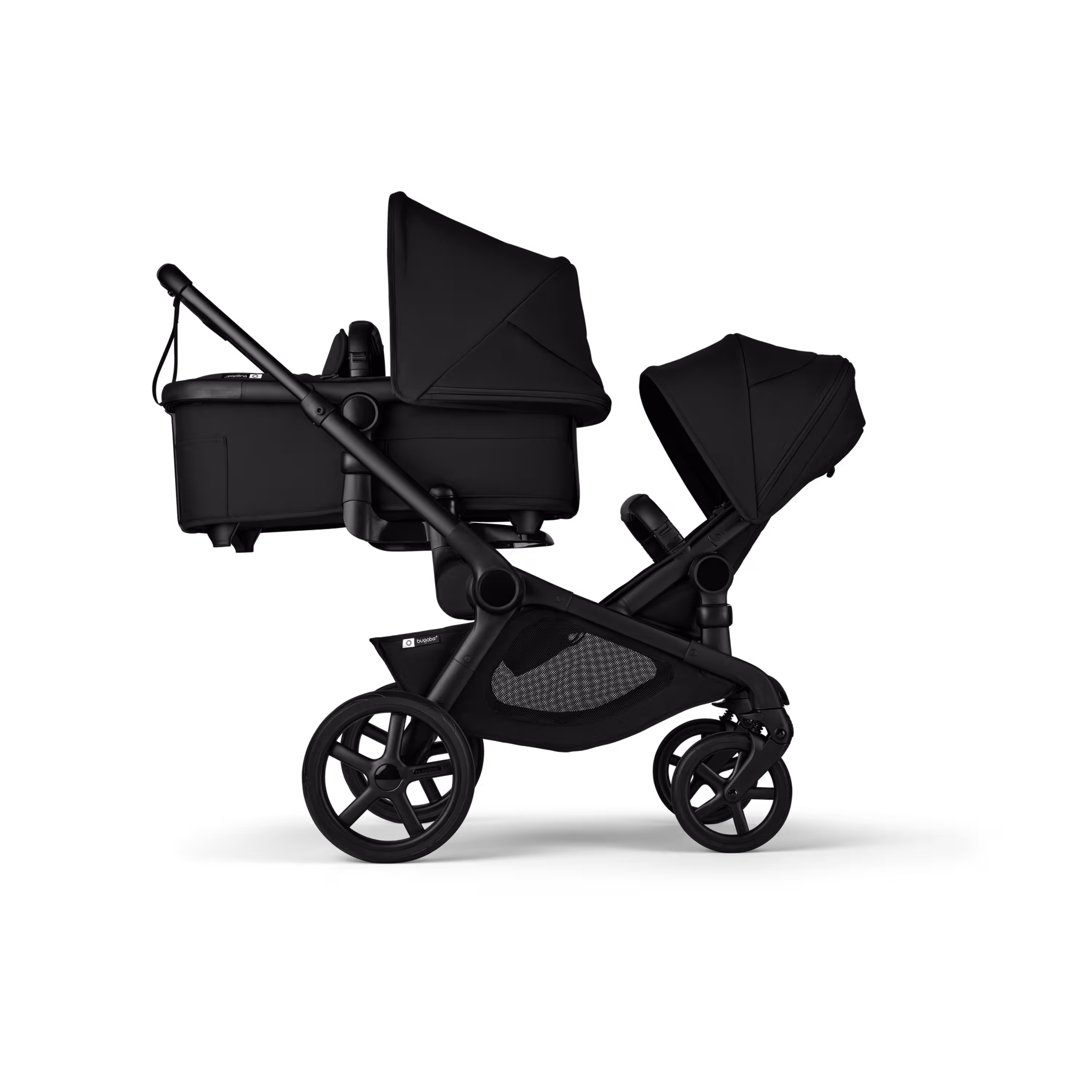 Bugaboo Kangaroo Double bassinet and seat pram black base, midnight black fabrics, midnight black sun canopy - Main Modal Image Slide 2 of 18