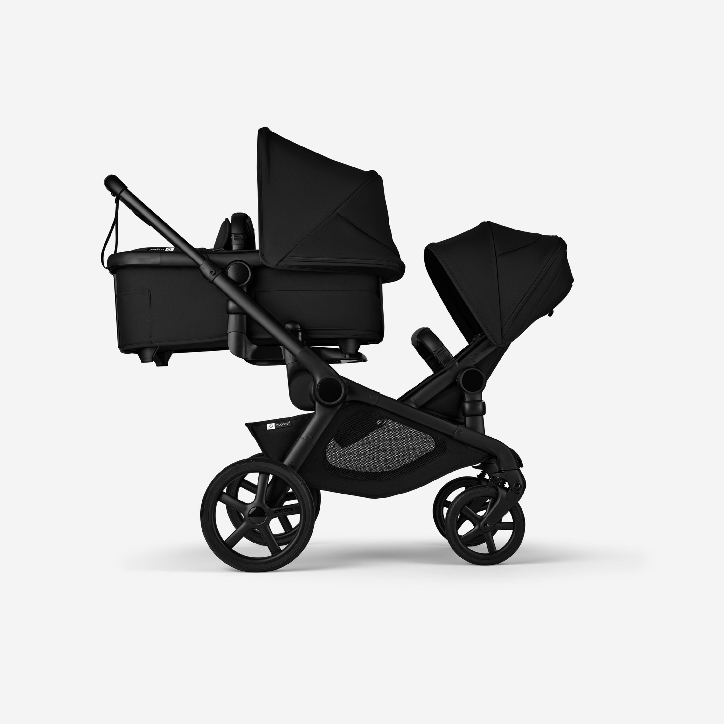 Bugaboo Kangaroo Double bassinet and seat pram black base, midnight black fabrics, midnight black sun canopy - Main Modal Image Slide 2 of 18
