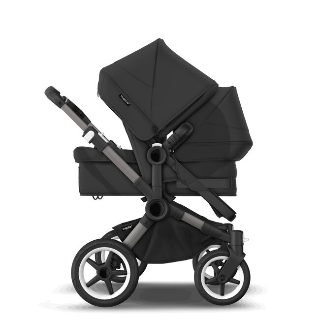 Bugaboo Donkey 5 Duo bassinet and seat stroller graphite base, midnight black fabrics, midnight black sun canopy - Main Image Slide 4 of 12