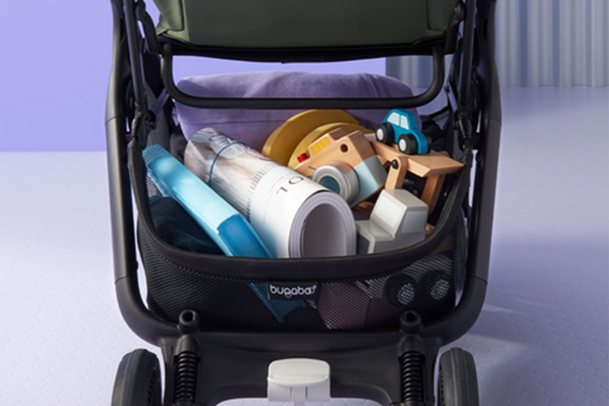 A compact stroller with ample storage