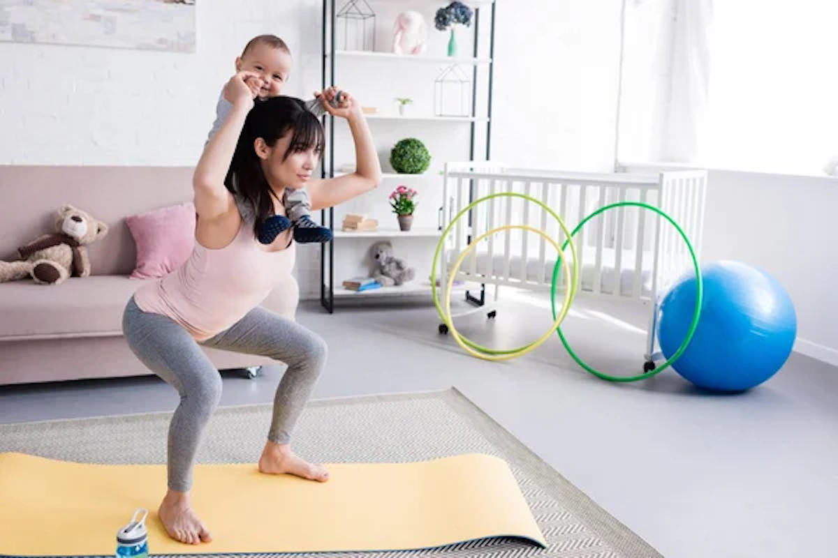 Squats are another exercise that works perfectly with your baby as a weight.