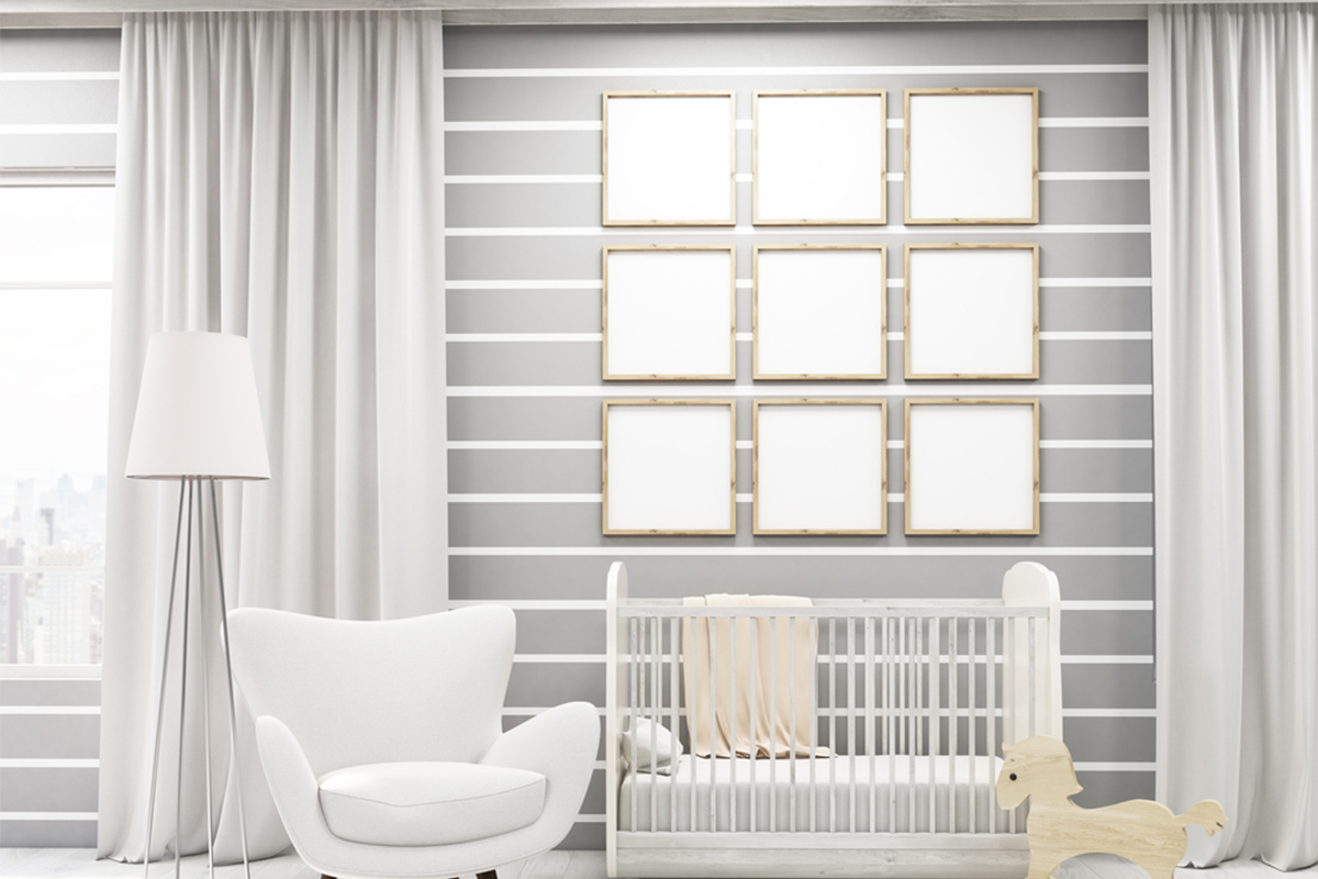 White and gray striped nursery