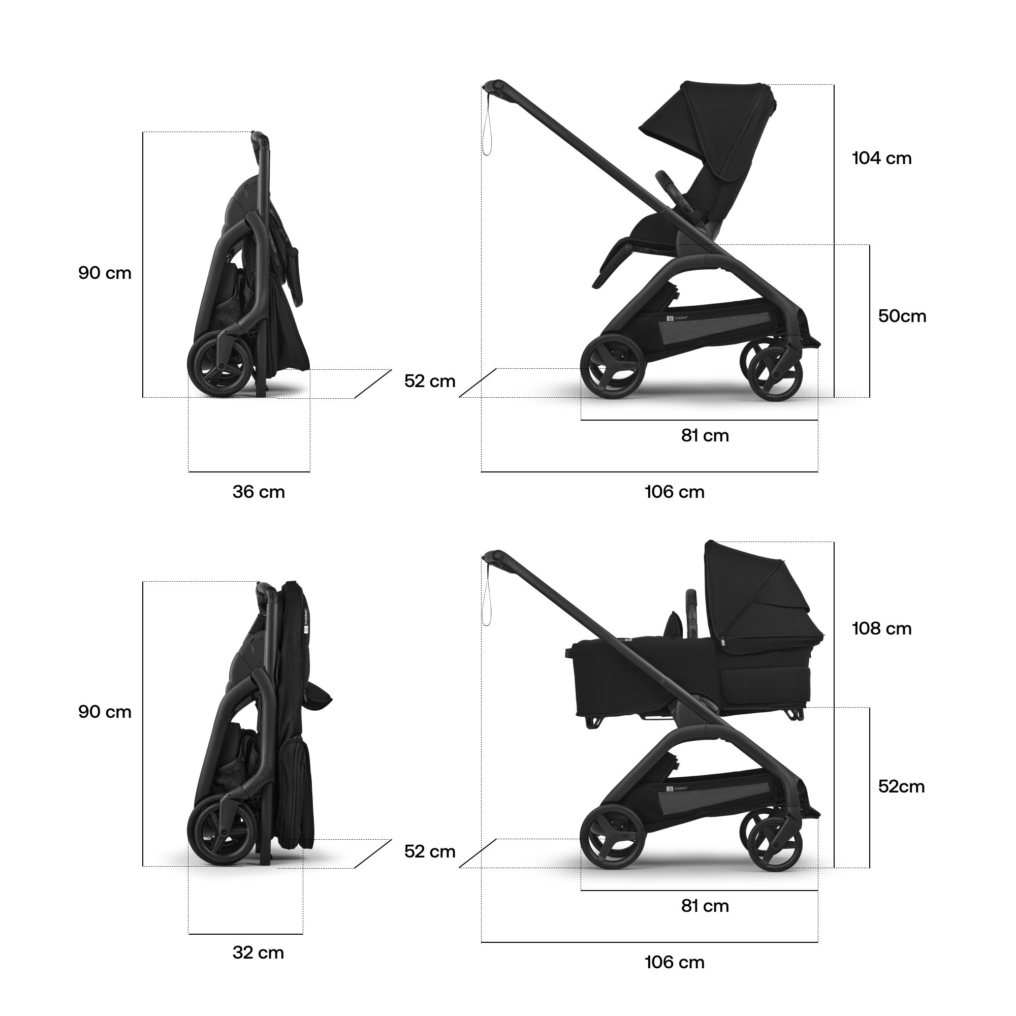 Bugaboo Dragonfly Plus 2-in-1 stroller black base, heritage black fabrics, heritage black sun canopy