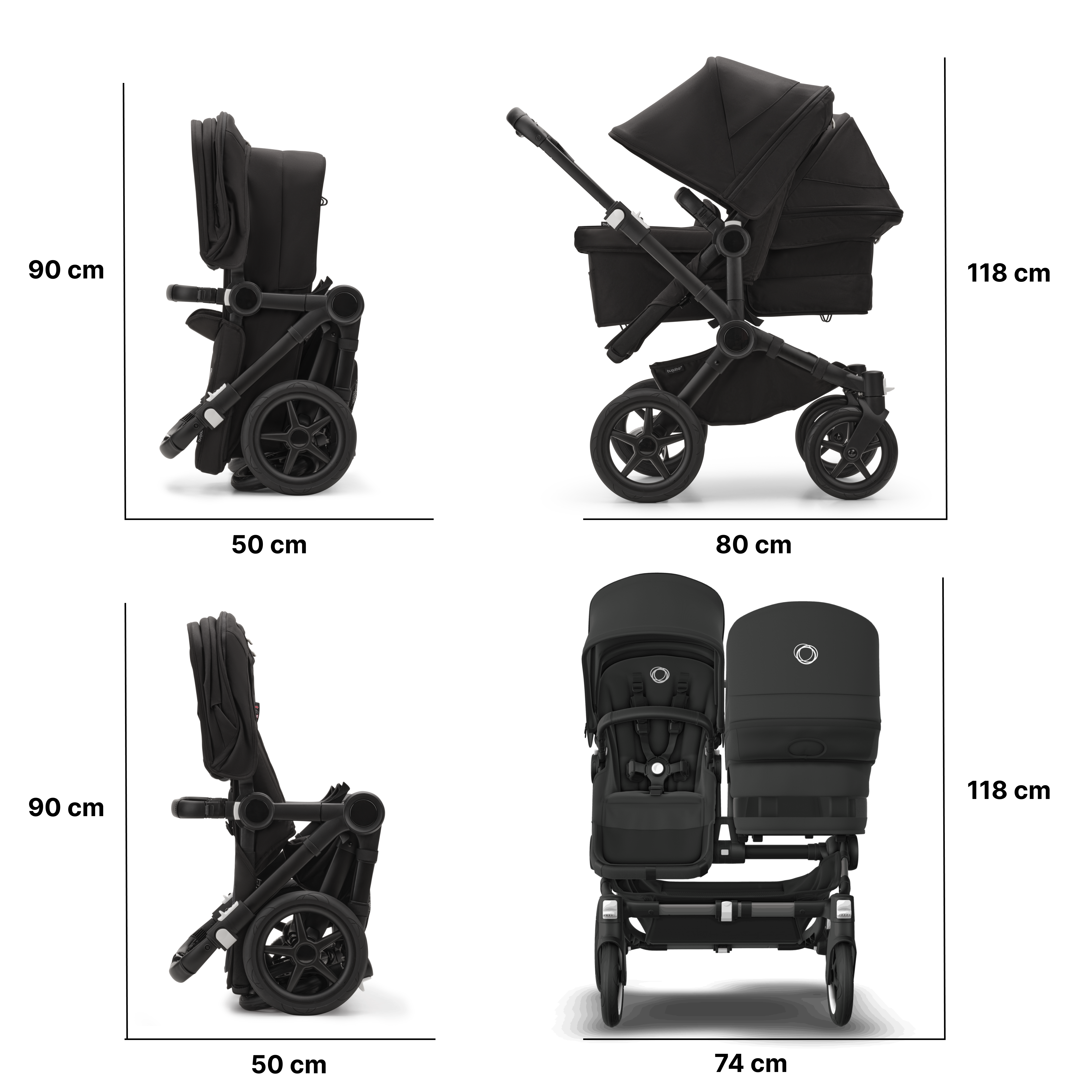 Bugaboo Donkey 5 twin stroller misty white sun canopy, midnight