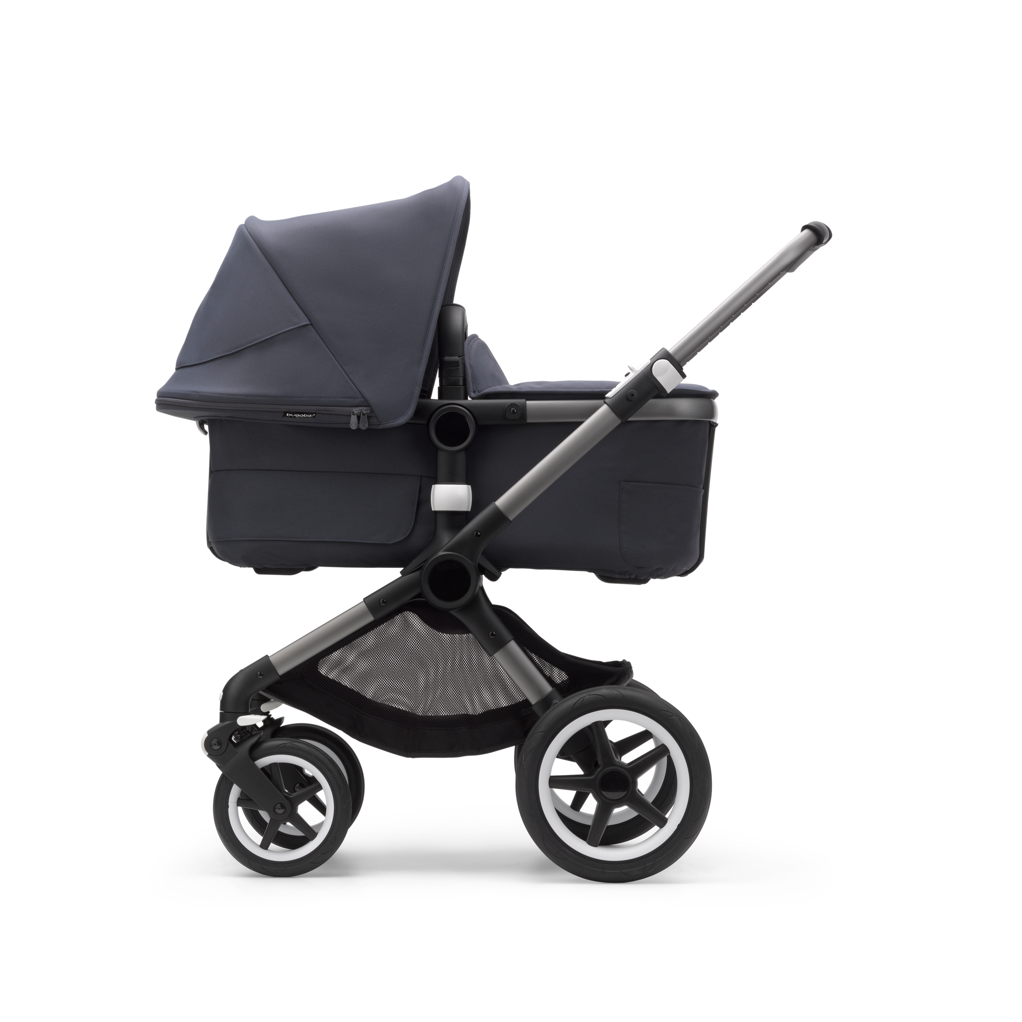 Bugaboo Fox 3 bassinet and seat stroller stormy blue sun canopy