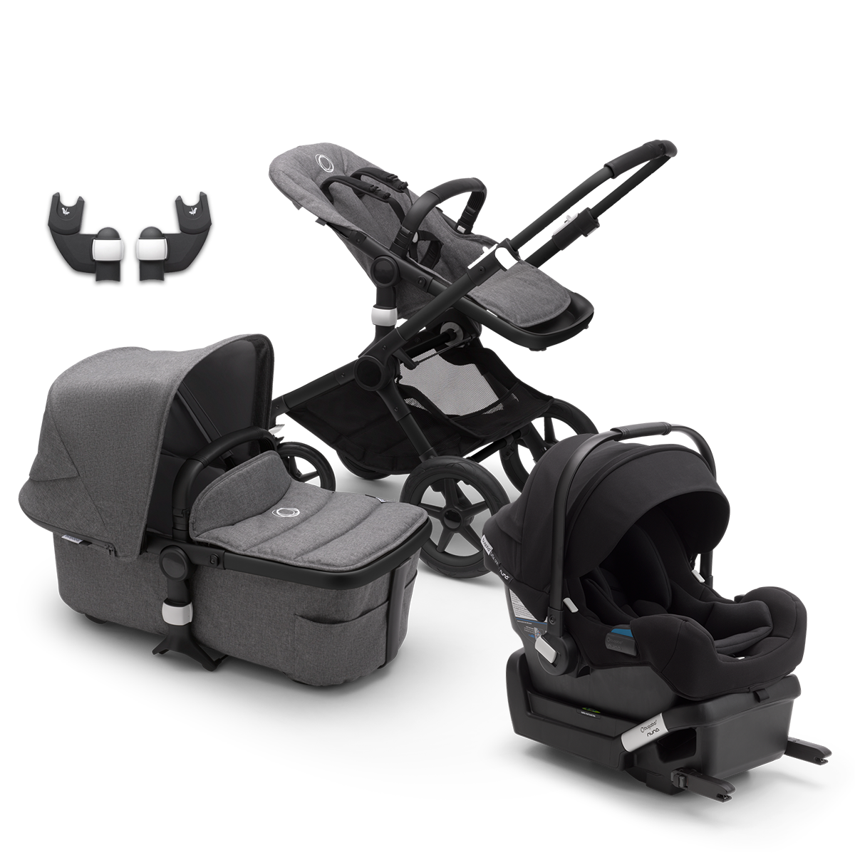 Bugaboo Fox 2 and Turtle One by Nuna bundle black sun canopy, black  fabrics, black base | Bugaboo