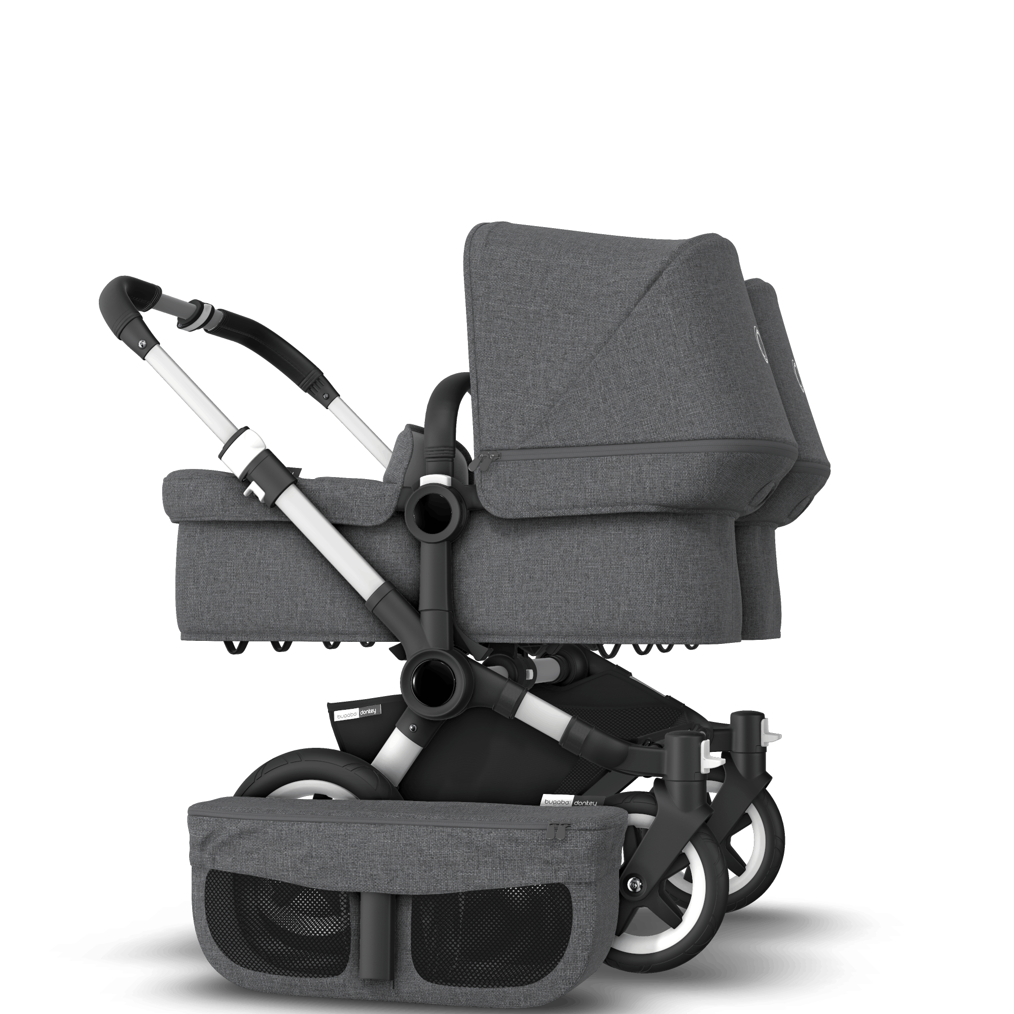 Bugaboo Donkey 2 Twin Seat and bassinet stroller Grey Melange sun Bugaboo Donkey 2 Twin Seat and bassinet stroller Grey Melange sun