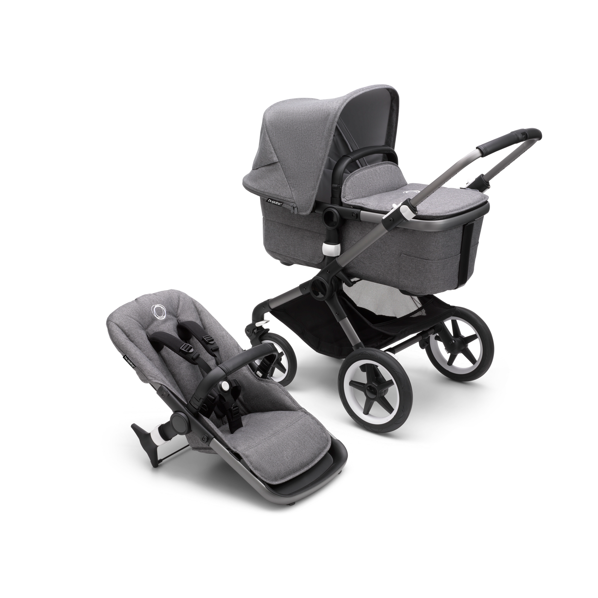 Fully-Loaded Foldable Stroller with Advanced Suspension and All-Terrain wheel Black/Grey Melange Bugaboo Fox Complete Full-Size Stroller 