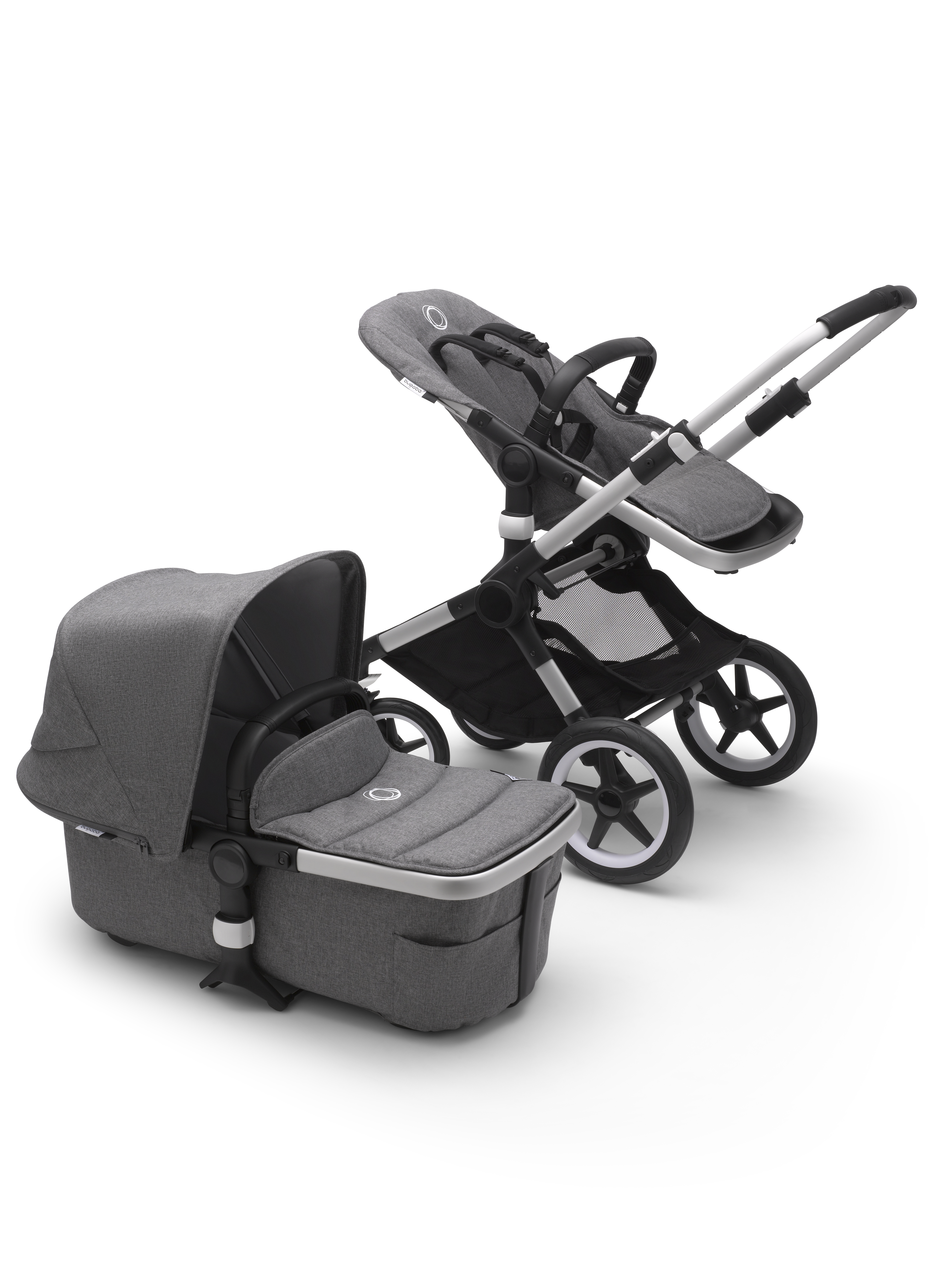 Refurbished Bugaboo Fox 2 seat and carrycot pushchair Grey Melange