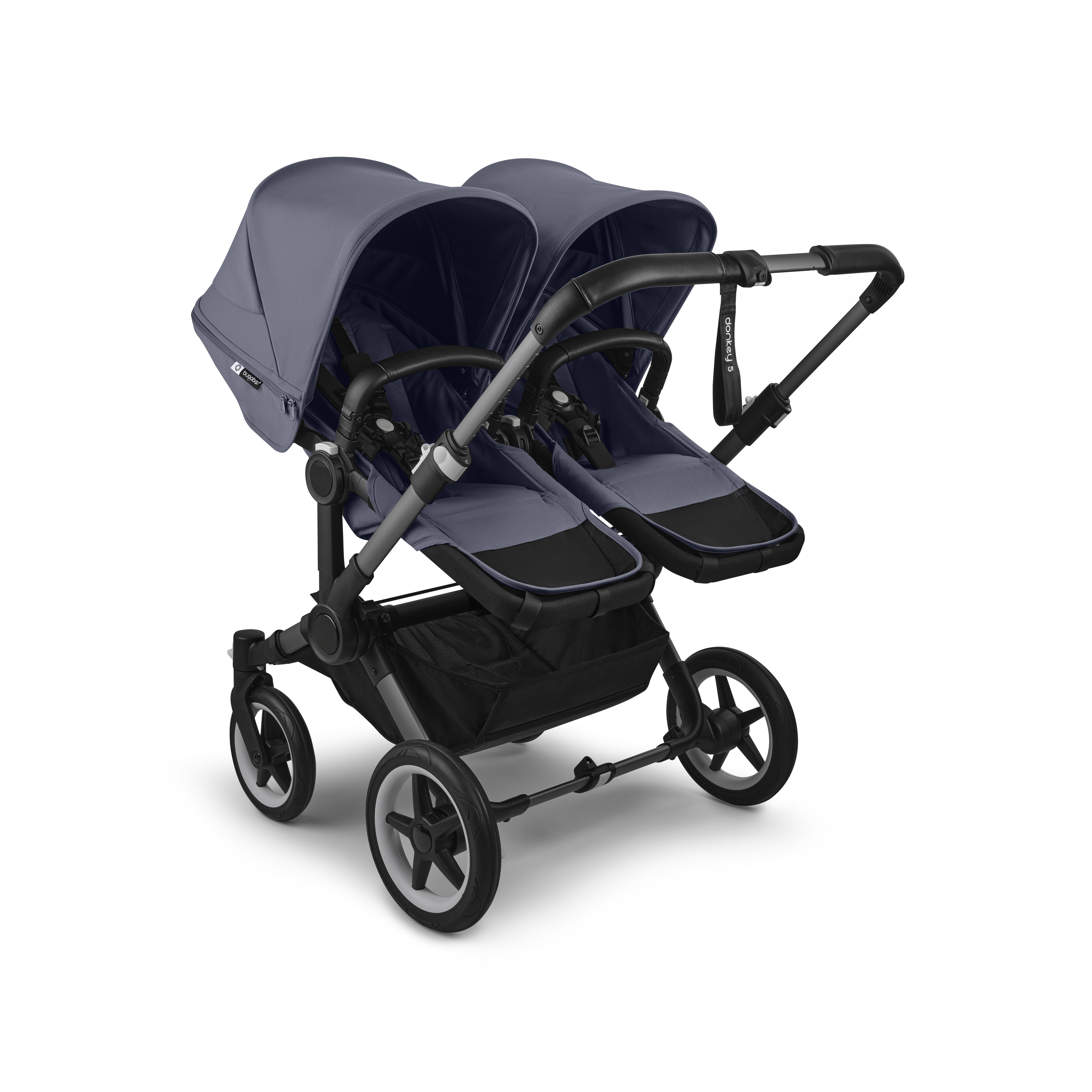 Bugaboo Donkey 5 twin stroller stormy blue sun canopy, stormy blue fabrics,  graphite base | Bugaboo