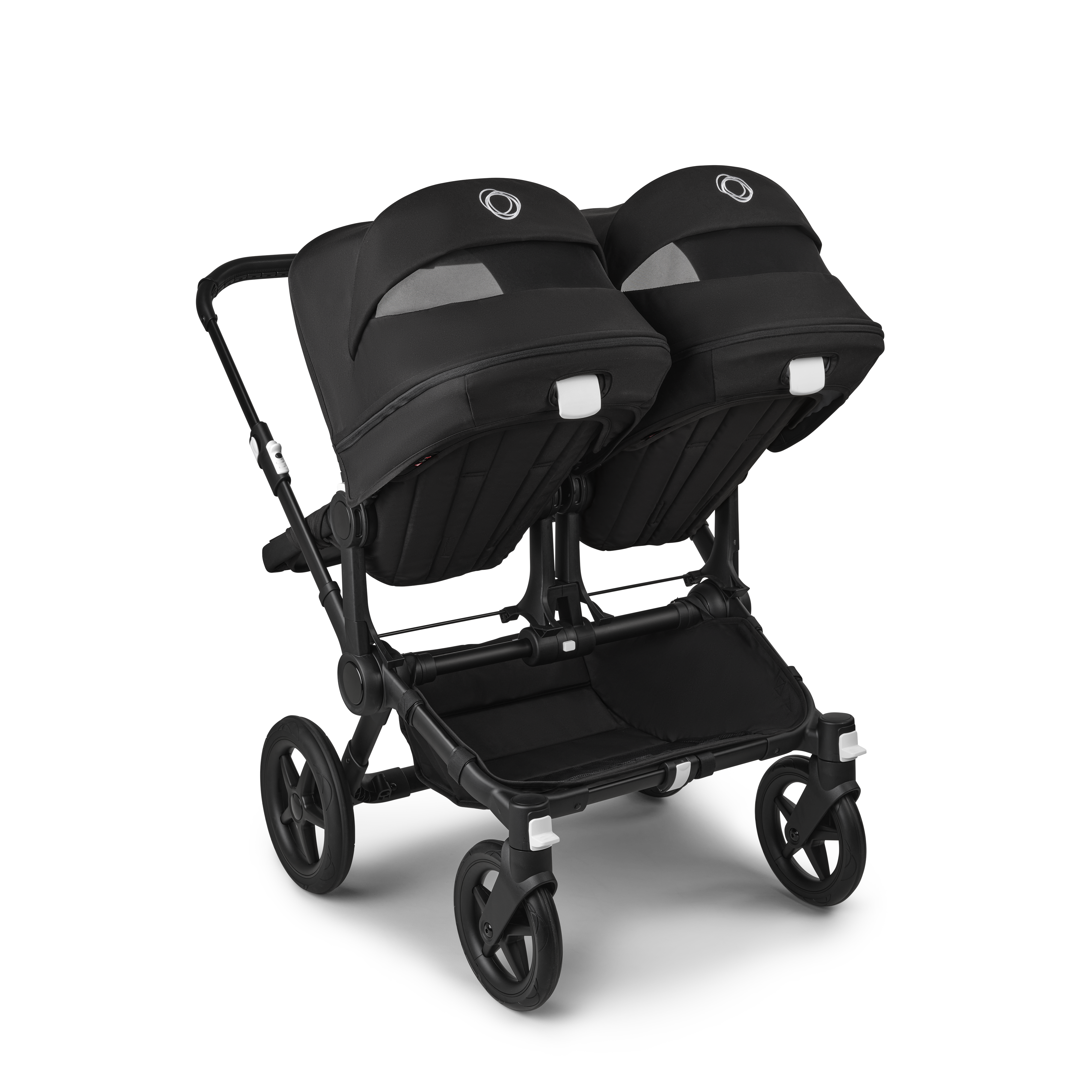 Bugaboo Donkey 5 twin stroller black base, midnight black fabrics, midnight  black sun canopy